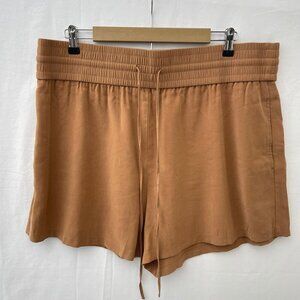 Open Edit Hi-Waisted Tan Drawstring Shorts Plus Size Elastic Waistband Womens 2X